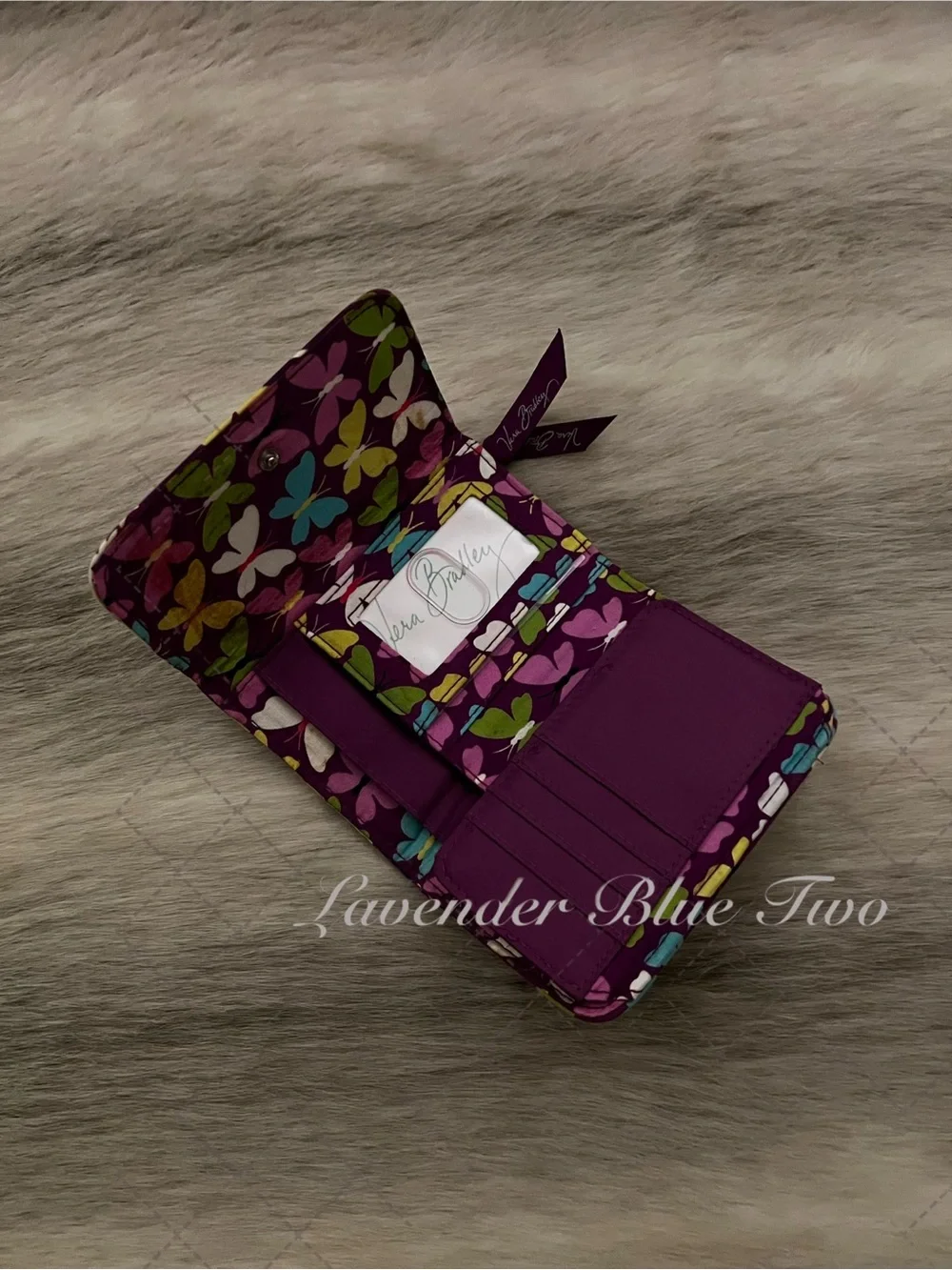 VERA BRADLEY Flutterby 2014 Trifold Euro Wallet Pink Purple Y2K Pink Purple Flor